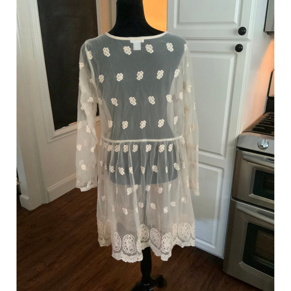 New Venus Cream Sheer Embroidered Dress - Picture 3 of 5